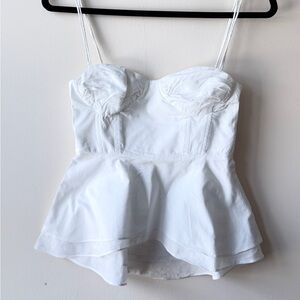 Zara White Bustier Peplum Camisole with Double Spaghetti Straps